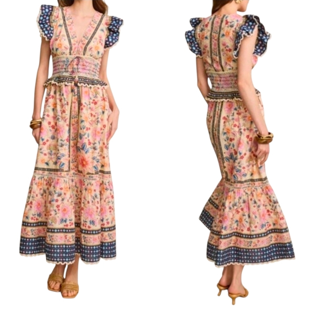 Farm Rio Superbloom Tapestry Ruffle Floral Maxi Dress Size Small - Picture 2 of 16